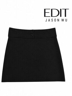 NWT EDIT by Jason Wu Black Mini Skirt Double Button Stretch A-Line Skirt